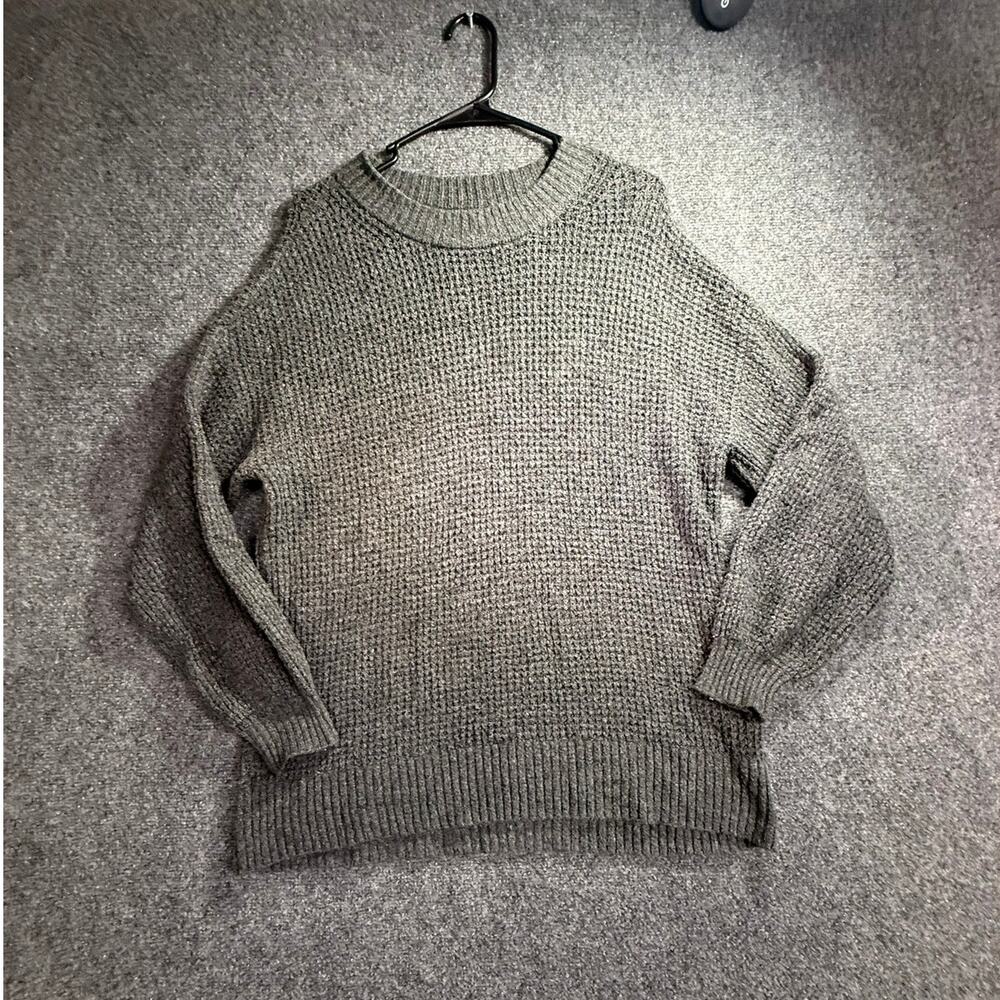 American Eagle Women Gray Waffle Knit Oversized Crewneck Pullover Sweater Size M
